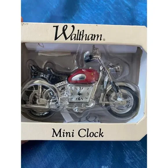Waltham Motorcycle Mini Clock Desk Clock Red Chrome Collectible w/ Box Japon