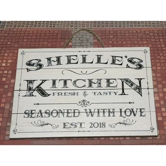 SHELLE'S Kitchen EST.2018 Personalized Sign Seasoned With Love Custom Wood Sign