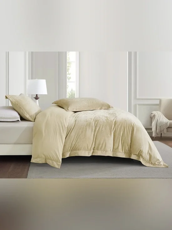 Plush Velvet beige Queen 3 piece Duvet Cover Set