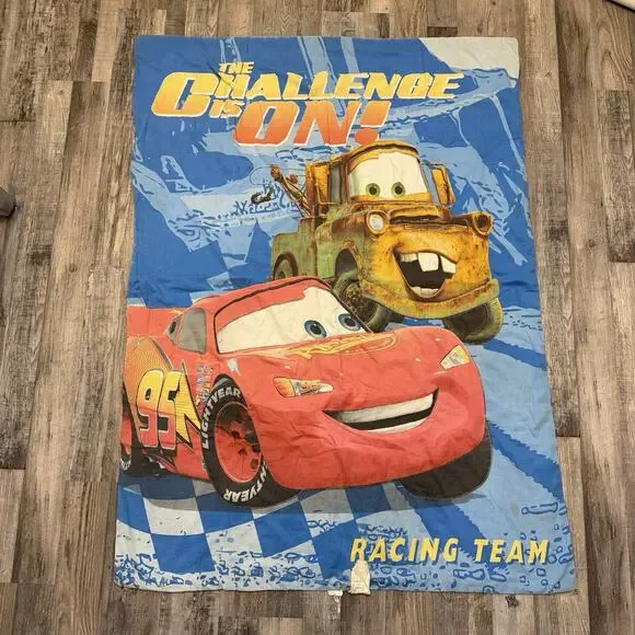 Vintage 2010 Reversible Disney Pixar Cars Comforter For Toddler Bed 54”x 40”