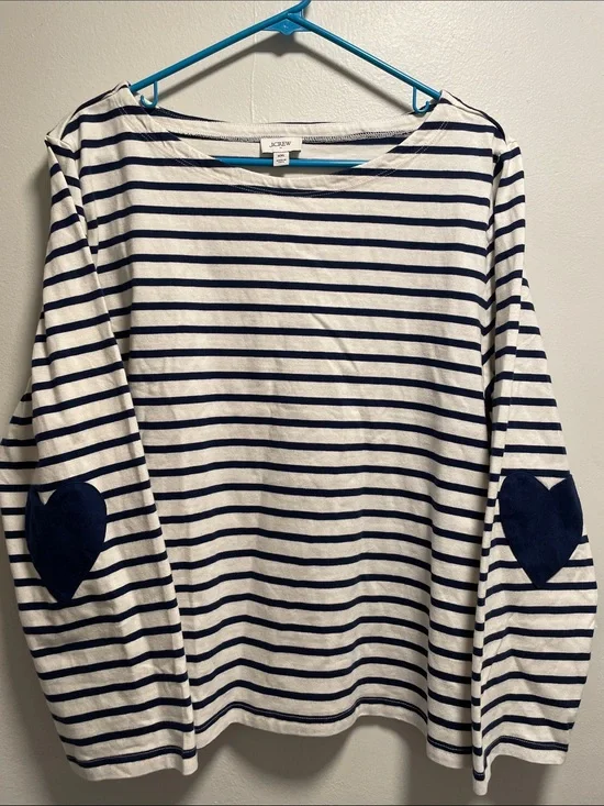 J.Crew - Heart on my sleeve long sleeve white and blue striped top