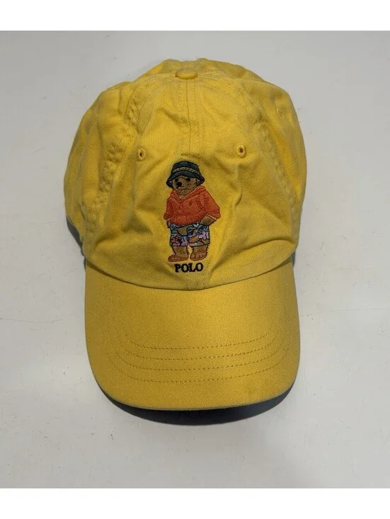 Mens Polo Ralph Lauren Beach Bear Adjustable Leather Strapback Yellow Hat