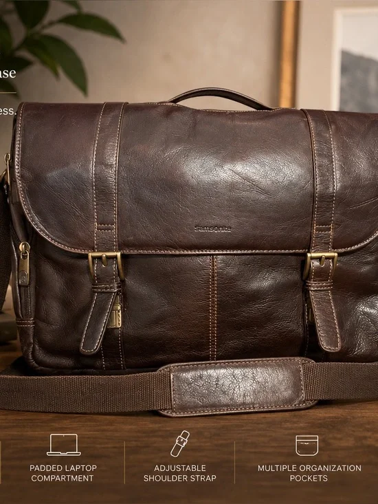 Samsonite Colombian Leather Flapover Laptop Case travel brown classic