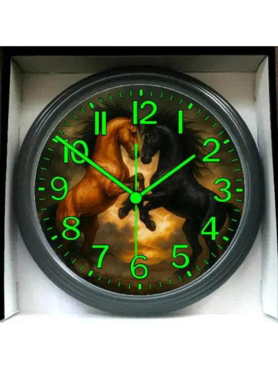 Horse's Horse Black Stallion Glow In The Dark Wall Clock New!