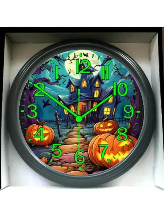 REVERSE TICKING CLOCK  Halloween Glow In The Dark Wall Clock New!