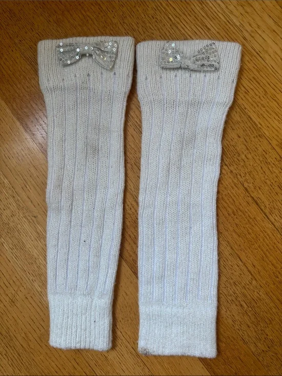 Toddler Leg-warmers with Silver Sequins Bow Detail
