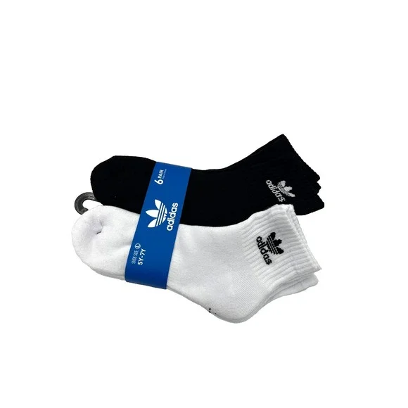Adidas‎ Youth Quarter Ankle Socks Black & White Pack of 6 Size 5Y-7Y L EV6421B