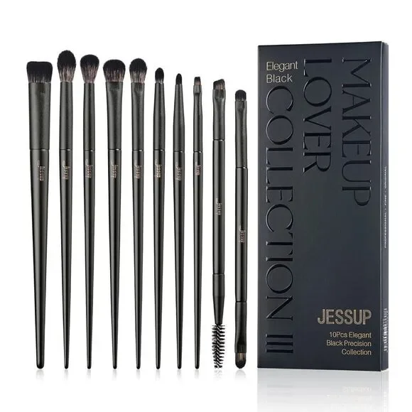 Jessup 10 Pieces Elegant Black T337 Professional Eye Makeup Brushes Set