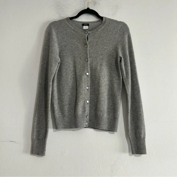 J. Crew Cashmere Grey Cardigan Sweater Small Preppy Classic Minimalist Timeless