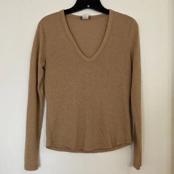 ✨ J.Crew Women’s Gold Metallic V-Neck Pullover Knit Top | Size S ✨
