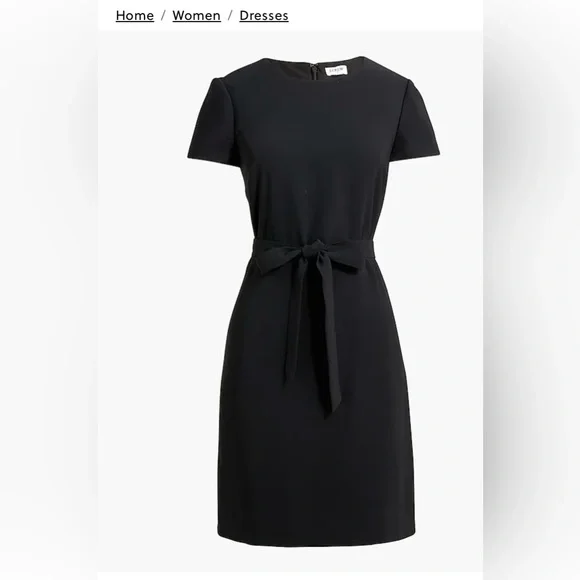 J. Crew Black Short-Sleeve Belted Sheath Dress