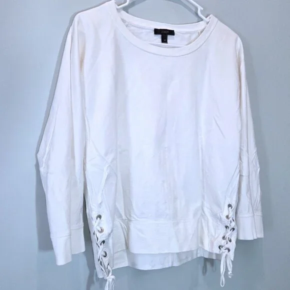 J. Crew White Cotton Top with Side Tie Accents Size M