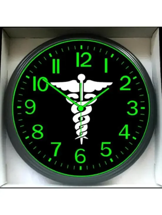 Caduceus  Medical Room Glow In The Dark Wall Clock New!