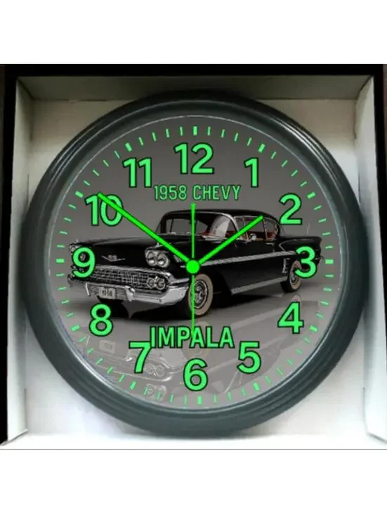 1958 Chevy Chevrolet Impala Glow In The Dark Wall Clock New!