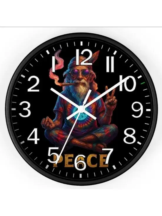 Peace Hippie Flower Power Reverse Ticking Good Leaf Glow In The Dark Wall Clock