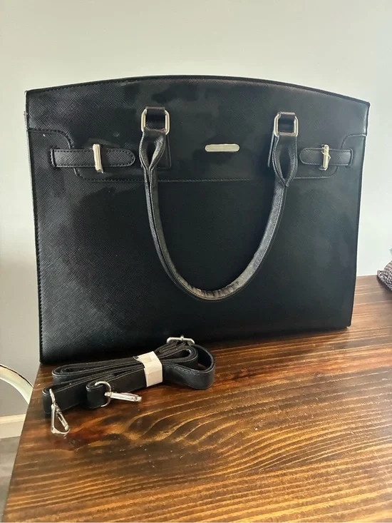 Black Structured Tote Bag with Detachable Strap