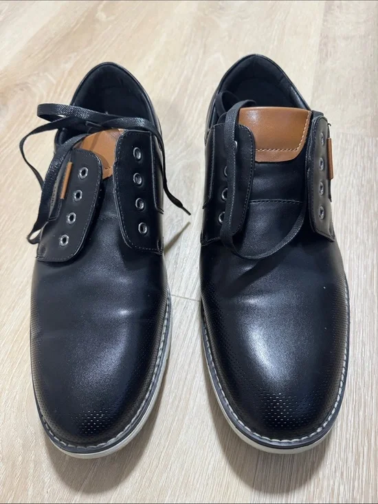 Black Derby Shoes with Brown Tongue Detail