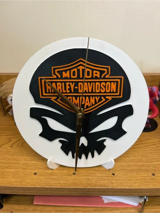 Harley-Davidson White, Black & Orange Skull Clock