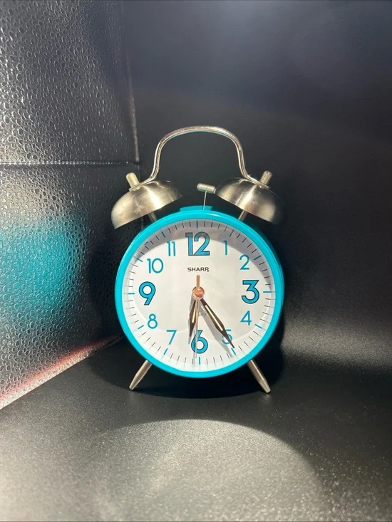 SHARR Retro Twin Bell Wall Clock in Turquoise