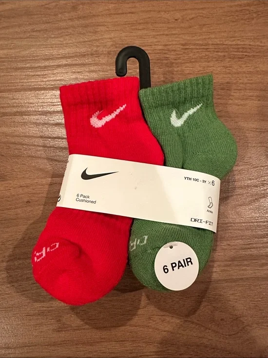 Nike Red & Green Kids Cushioned Socks
