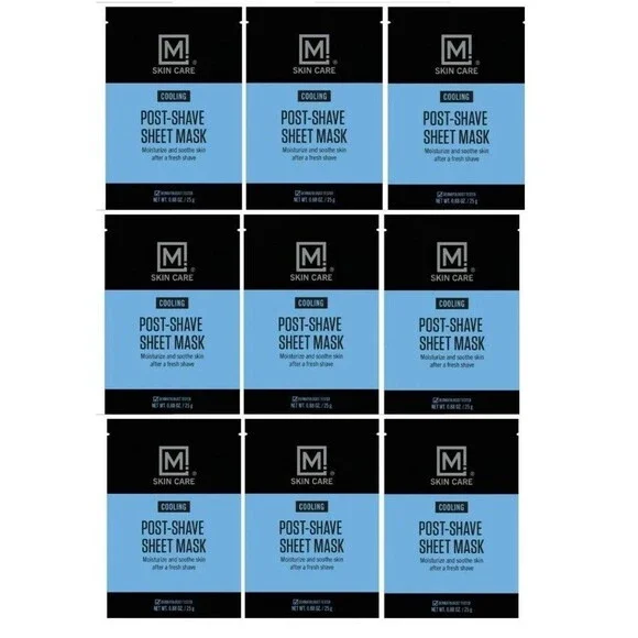 Set of 9 M.Skin Care Post Shave Cooling Facial Sheet Mask for Men, Moisturize