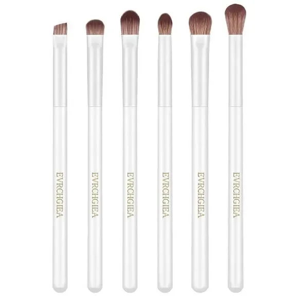 6 Pcs White Professional Blending Soft Hairs Eye Makeup Brush Set & Wood Handle