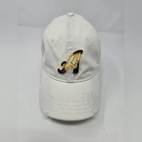 AEROPOSTALE WHITE COTTON BLEND DISTRESSED FITTED BASEBALL HAT CAP UNISEX SMALL/M
