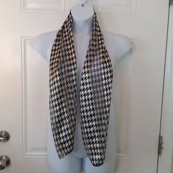 (3/$22) Black and white houndstooth print polyester scarf