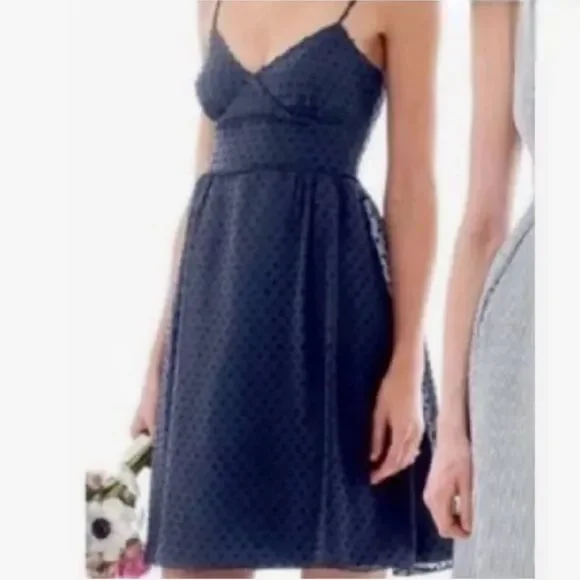 J. Crew Cameron Swiss Dot Navy Side Pockets Dress Size 2 NWT