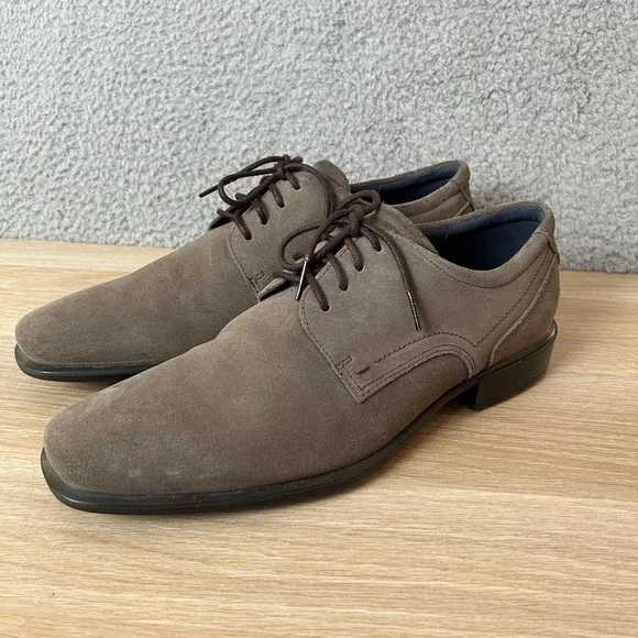 ECCO Shoes‎ Mens Size 44 Suede Leather Dress Lace Up Comfort Shock Point Sole