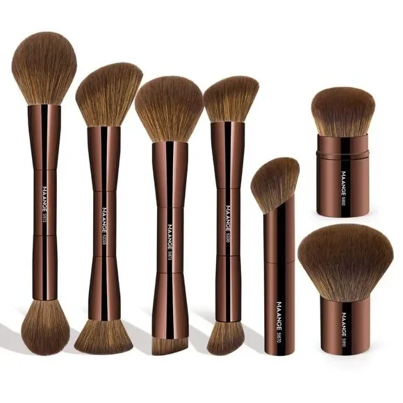 Maange 7 Pcs Brown Double Sided Kabuki Cosmetics Makeup Brushes