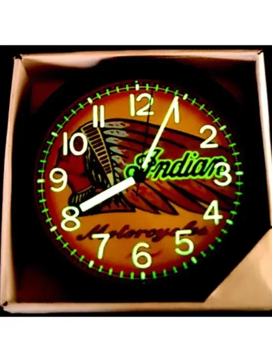 Indian Motorcycle Glow in the Dark Wall Clock Garage Shop Wall Clock NEW!!