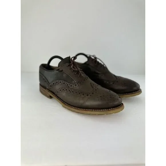 J.D. Fisk Mens Brown Leather Wingtip Oxford Lug Sole‎ Brogue Shoes Size 9.5