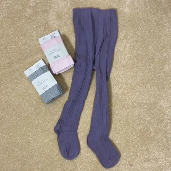 Girls Cable Knitted Ribbed Tights - Pack of 3