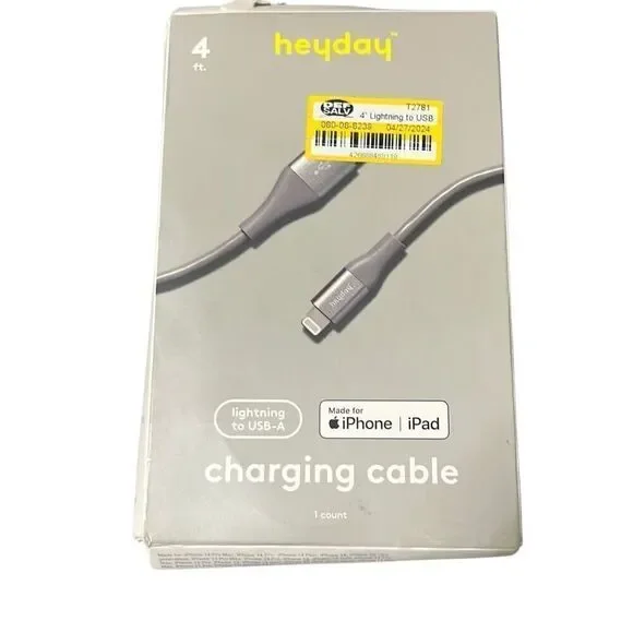 Heyday 4' Lightning to USB-A Round Cable Gray MFI-‎ certified Apple Iphone Ipad