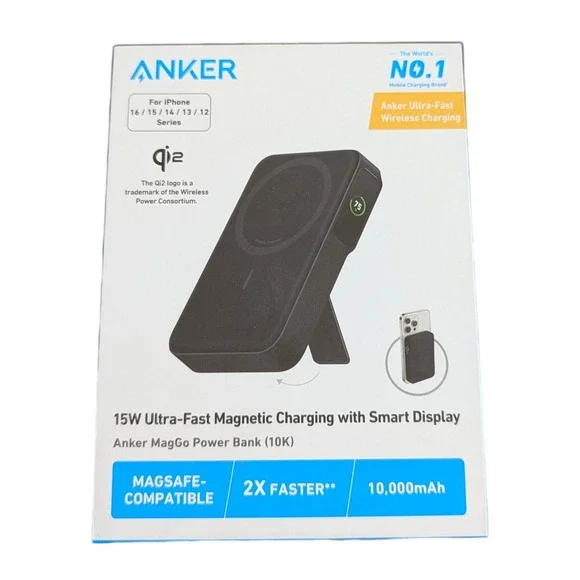 Cc6U Anker MagGo Magnetic UltraFast 15W Wireless Battery 10,000 mAh w/ LCD USED‎