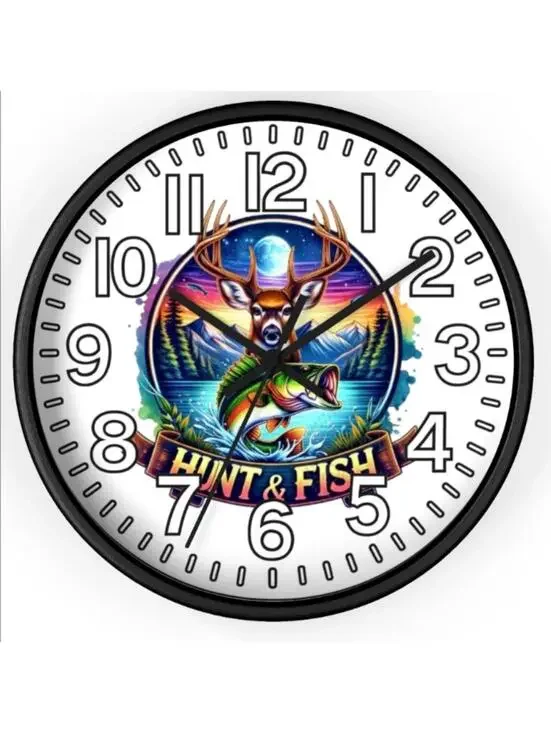 Hunting And Fishing Glow In The Dark Wall Clock New!