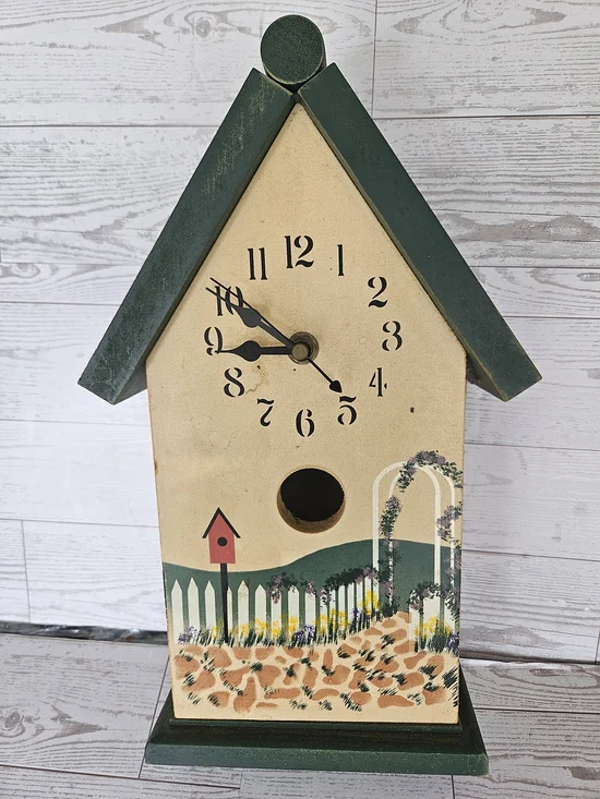Green and Cream Birdhouse Wall Clock - Decorative Home Wall Decor