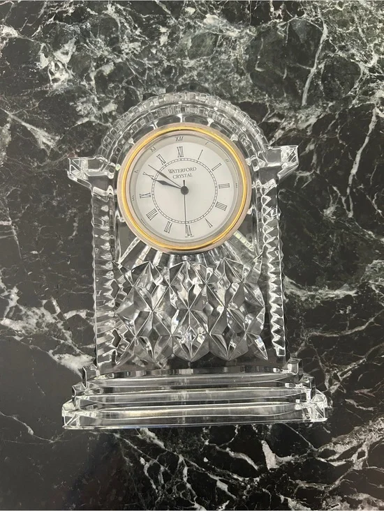 Waterford Crystal Clear Mantel Clock with Gold Rim
