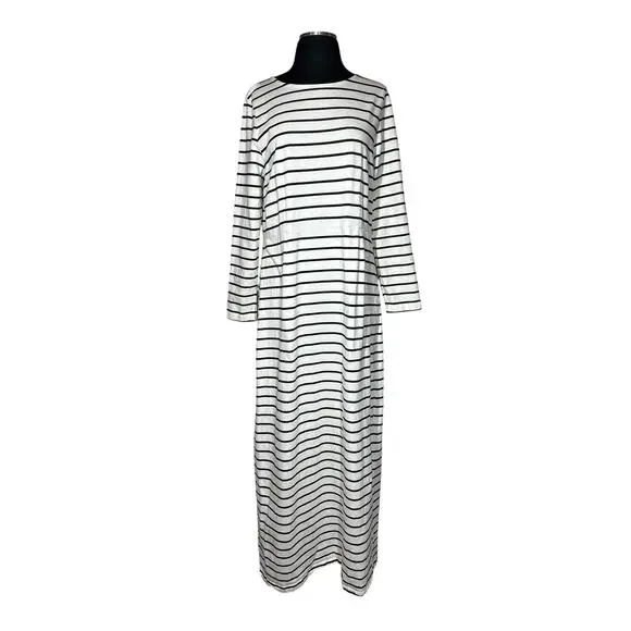 J. Crew Long Sleeve Maxi Dress Sz XL Cotton Stripes Nautical Modest Black White