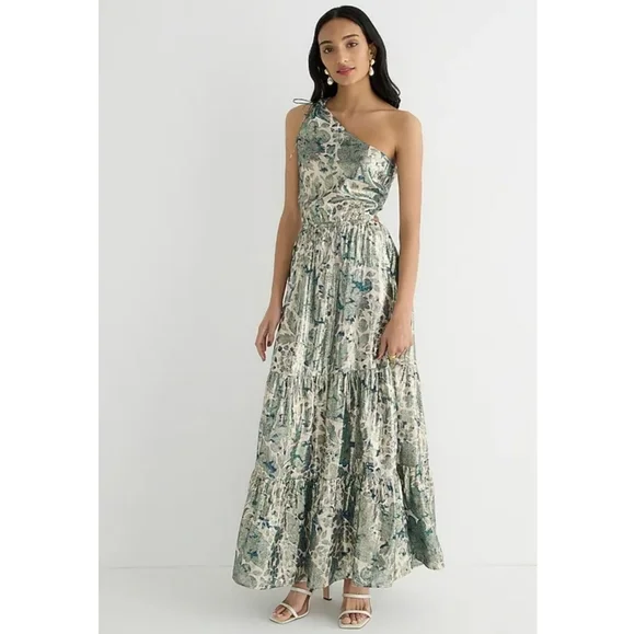 LAST ONE - J.Crew Collection one-shoulder cutout dress in floral Lurex® chiffon