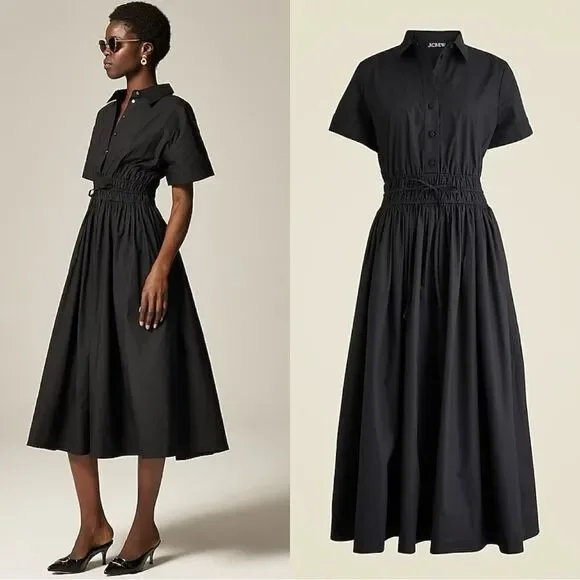 NWT J Crew Elena shirtdress in cotton poplin in black