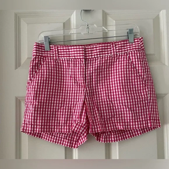 J.Crew pink and white gingham checked shorts, size 2