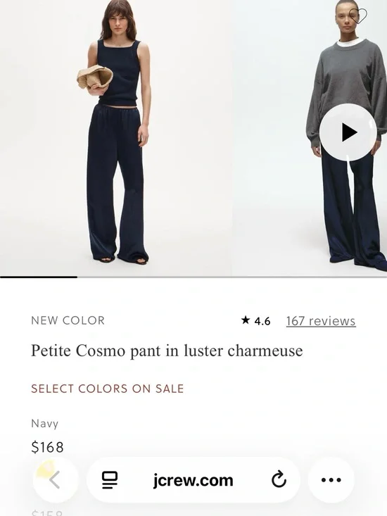 J. Crew Wide-Leg Luster Charmeuse Pants in Navy