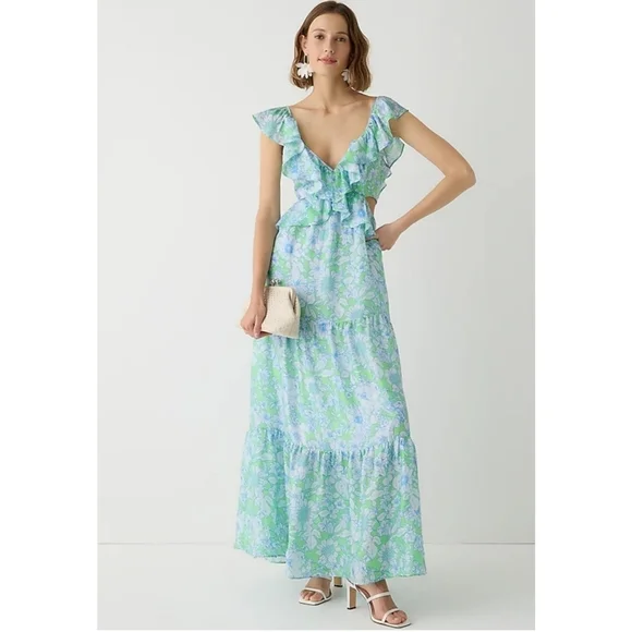 71. J.Crew Collection ruffle-trim cutout maxi dress in lime floral