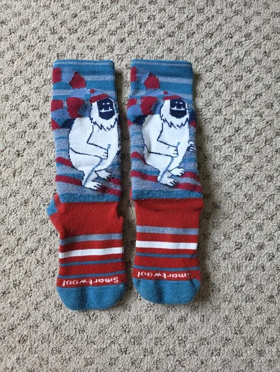 Smartwool Kids Yeti Washed Crew Socks in Blue, Red, White