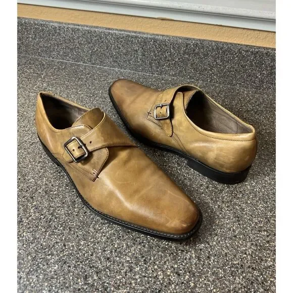 Banana Republic Mens Size 11.5 Tan Leather Comfort Dress /Casual Shoe Monk Strap