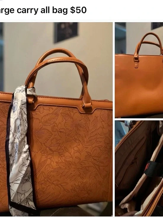 Embossed Tan Leather Tote Bag