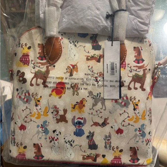 Dooney & Bourke Cream Canvas Disney Dogs Laptop Tote