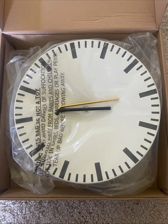 HAY Minimalist White Wall Clock with Black and Gold Markers, NEW